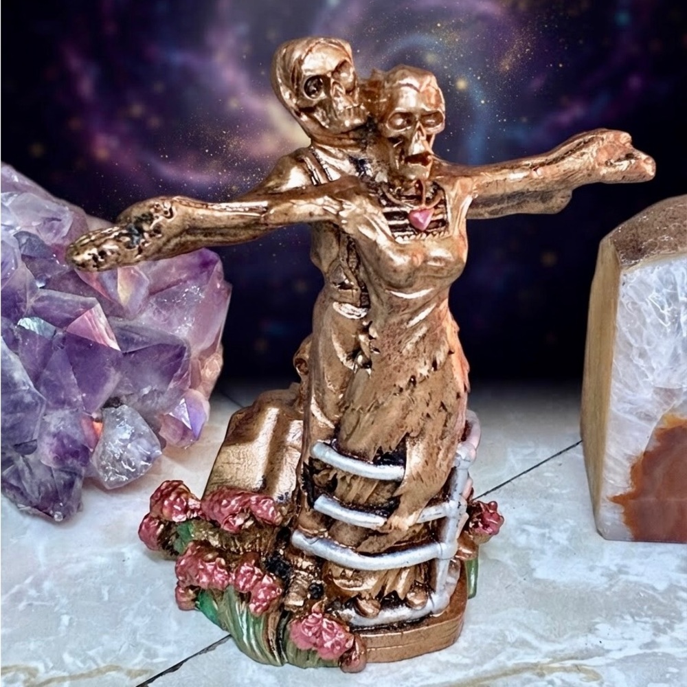 Gold Skeleton Embrace Resin Sculpture - Home Art